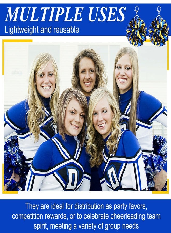 Youdaju 24Pcs Cheer Pom Pom Keychain Cheering Keyring Charm Foil Keychain Plastic Pom Cheer Camp Gift Cheerleading Keyring (Blue and Gold) - Image 4